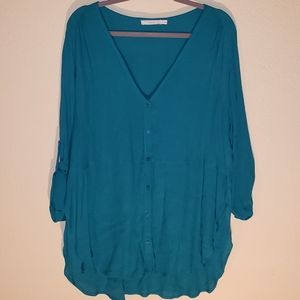Lush turquoise XL 3/4 sleeve button up blouse